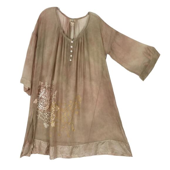 Nwot THE PEOPLE OF THE LABYRINTHS Dress M Silk Sheer Watercolor Embroidery ALine - Picture 1 of 16